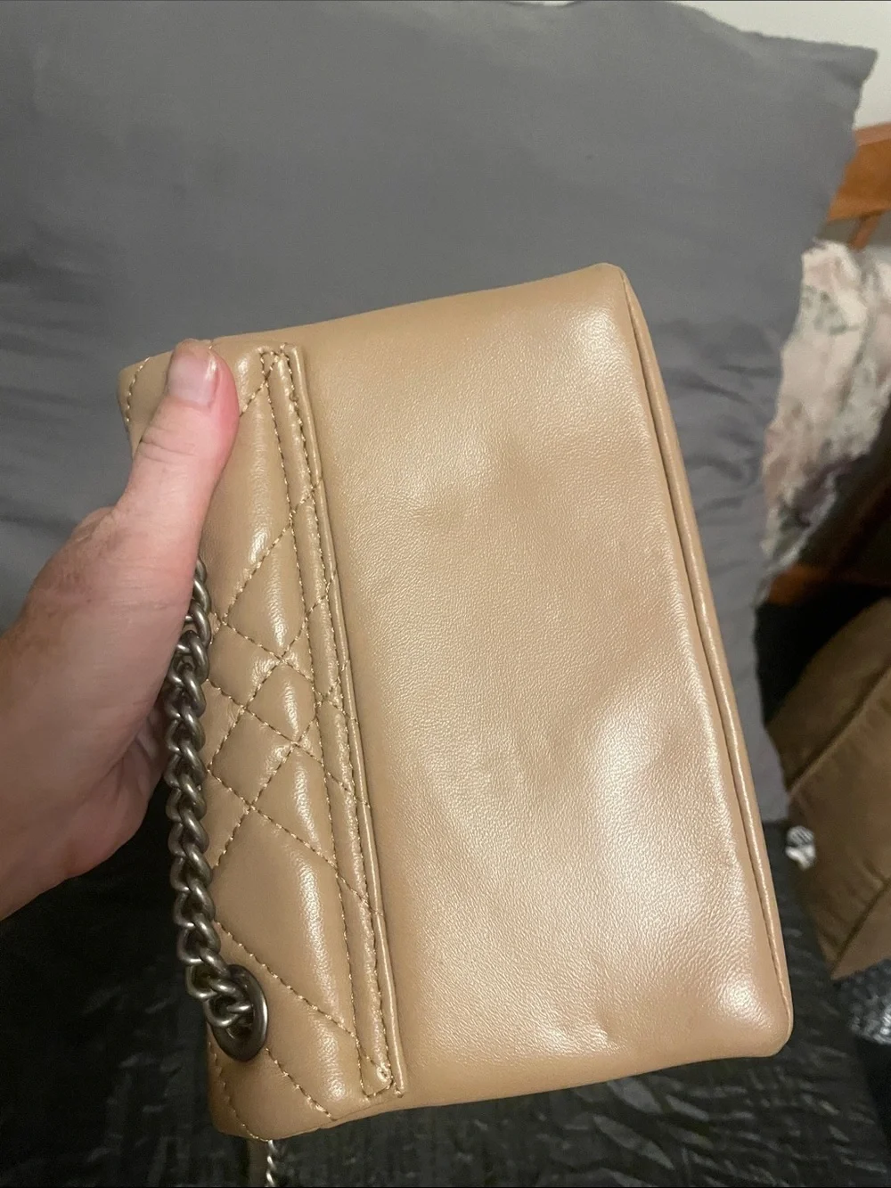 Quilted Leather Chain Shoulder Bag - Beige by Kurt Geiger